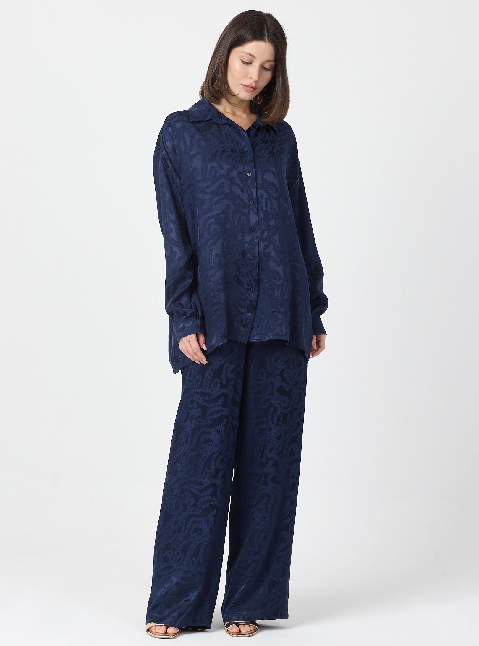 Relaxed Fit Shirt & Elastic Waist Pants Set - Store WF