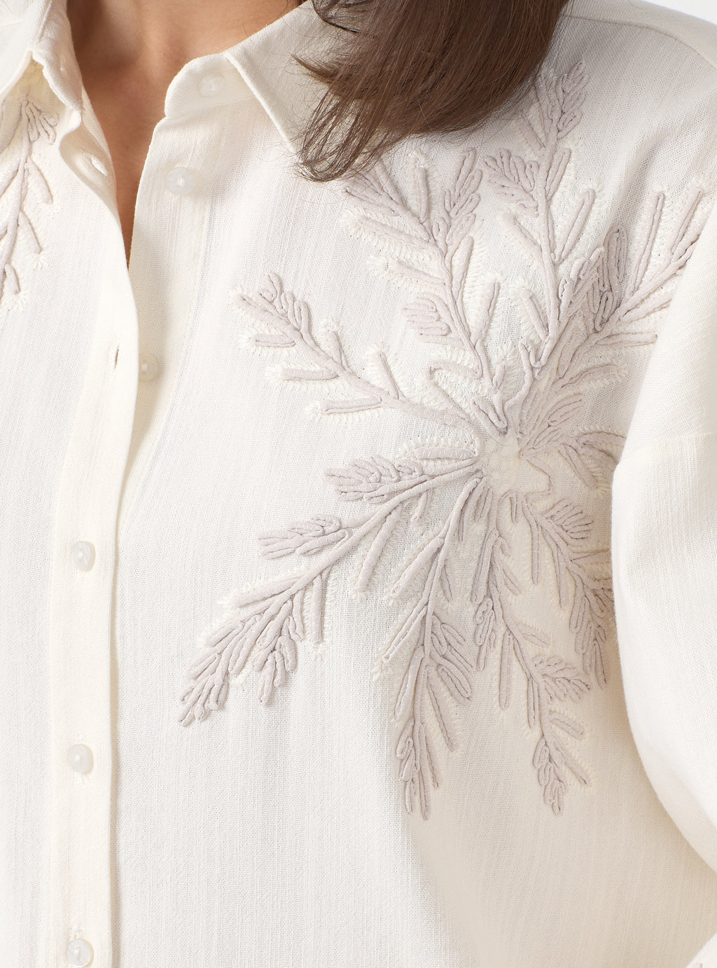 Ivory Embroidered Cotton Shirt & Skirt Set