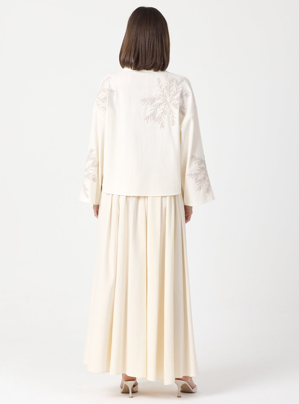Ivory Embroidered Cotton Shirt & Skirt Set