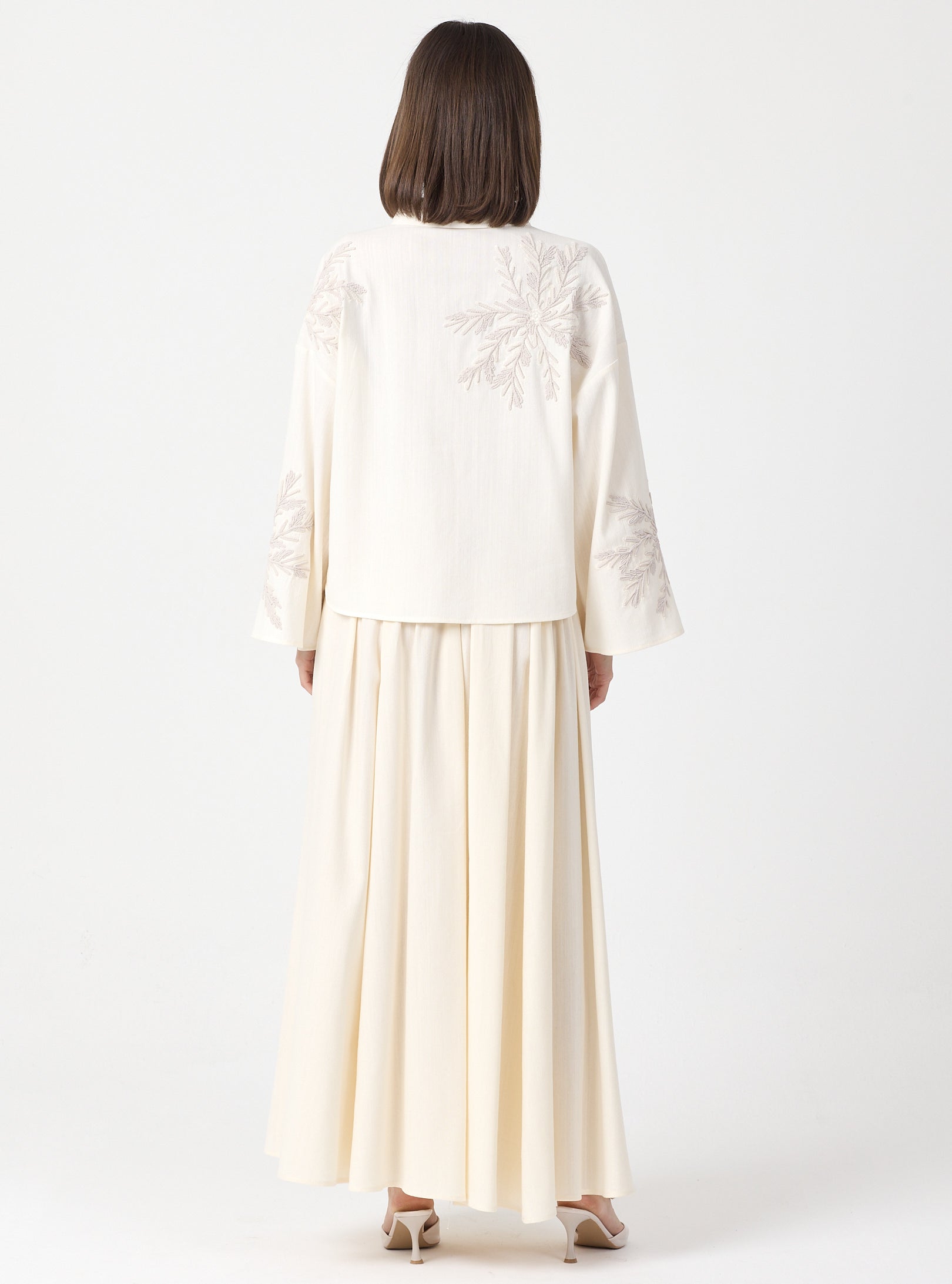 Ivory Embroidered Cotton Shirt & Skirt Set - Store WF