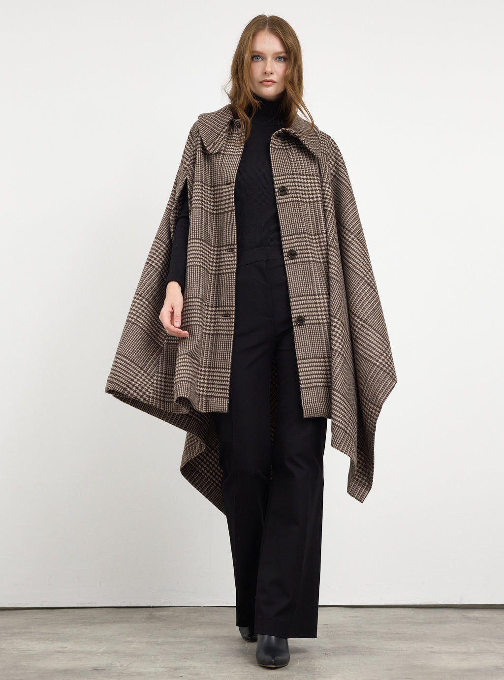 Brown Checked Wool Cape Jacket - Store WF
