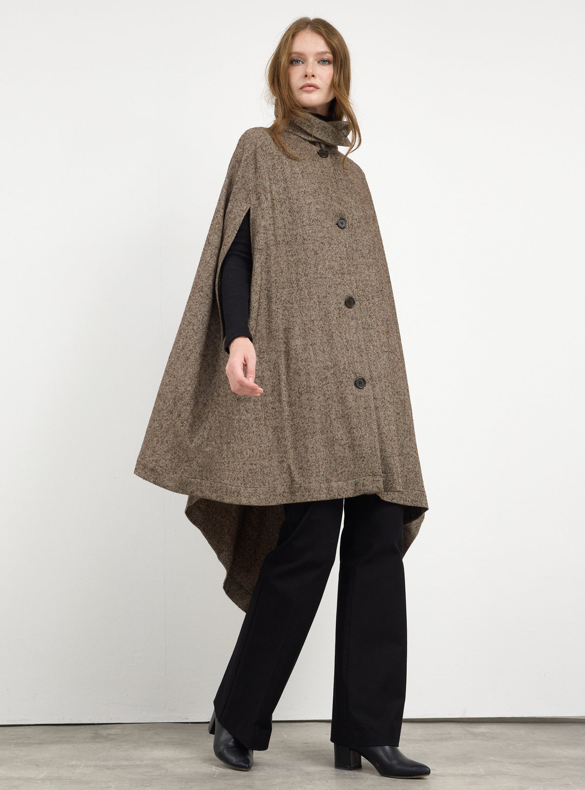 Brown Wool Cape Jacket - Store WF