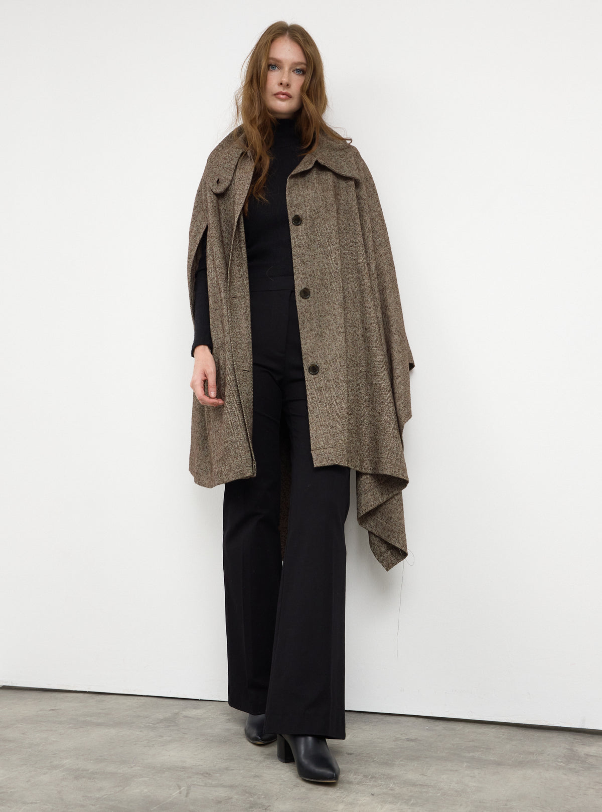 Brown Wool Cape Jacket - Store WF