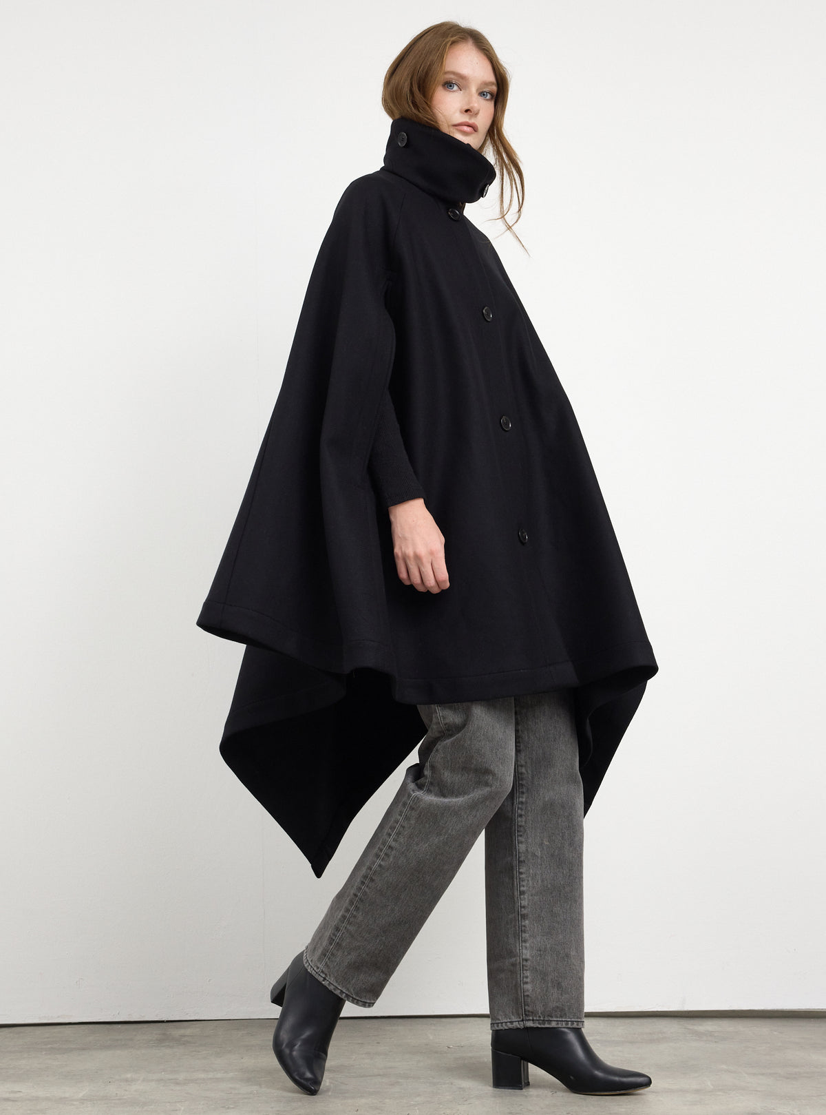 Black Wool Cape Jacket - Store WF