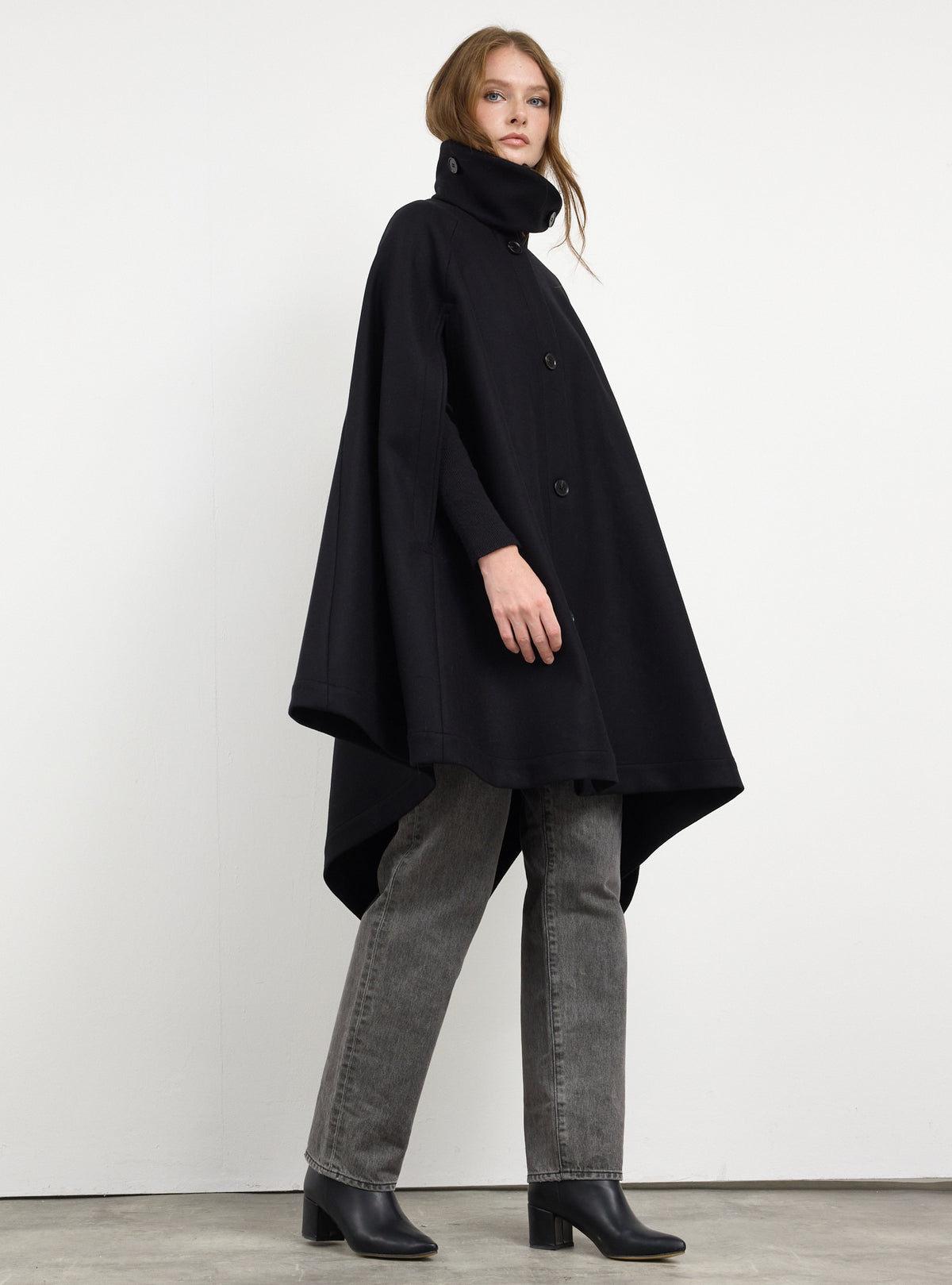Black Wool Cape Jacket - Store WF