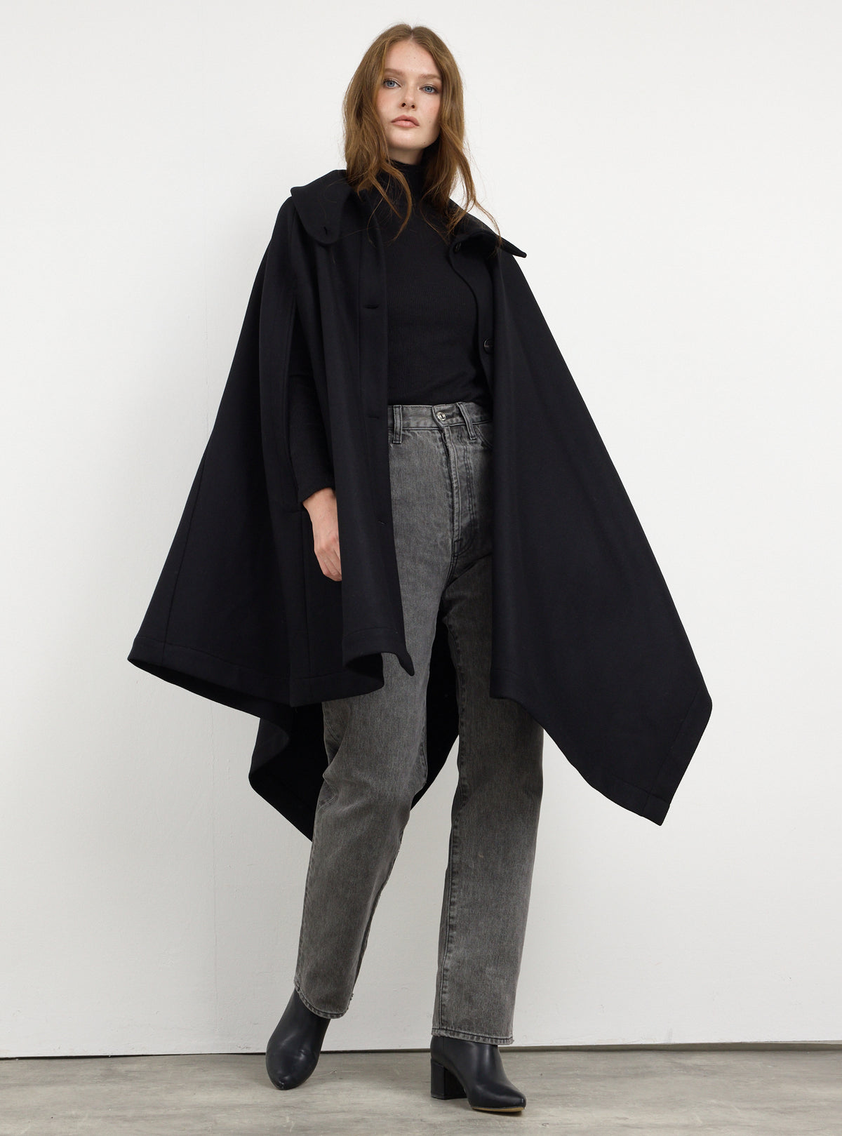 Black Wool Cape Jacket - Store WF