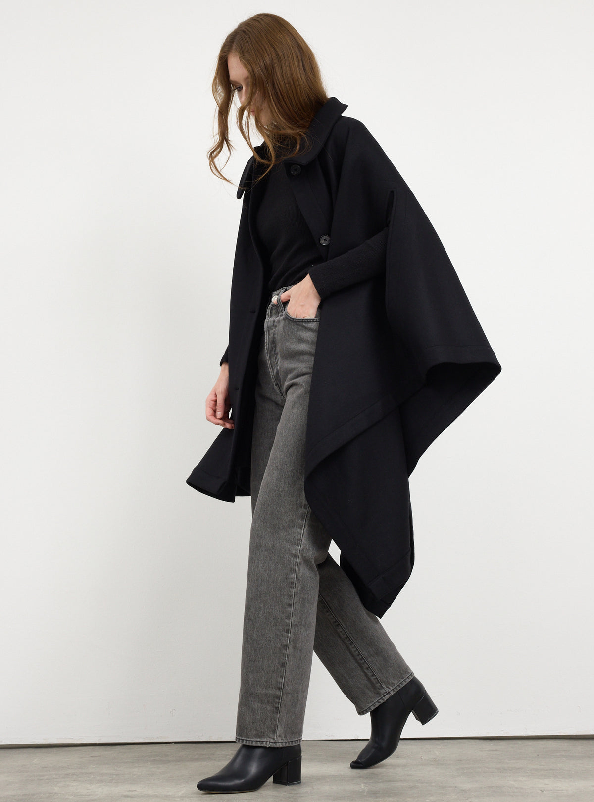 Black Wool Cape Jacket - Store WF