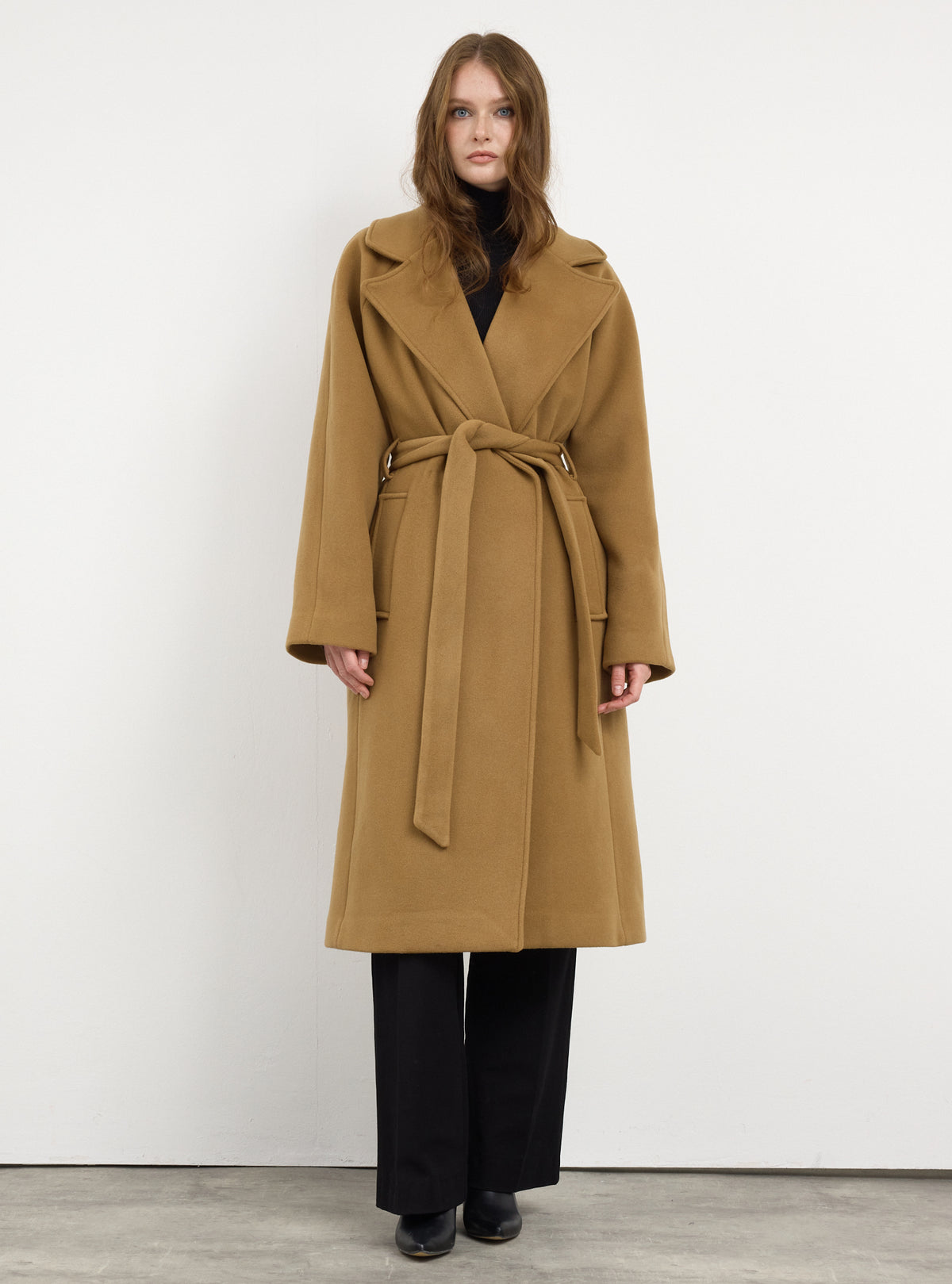 Camel Oversized Double-Breasted Wool Long Coat