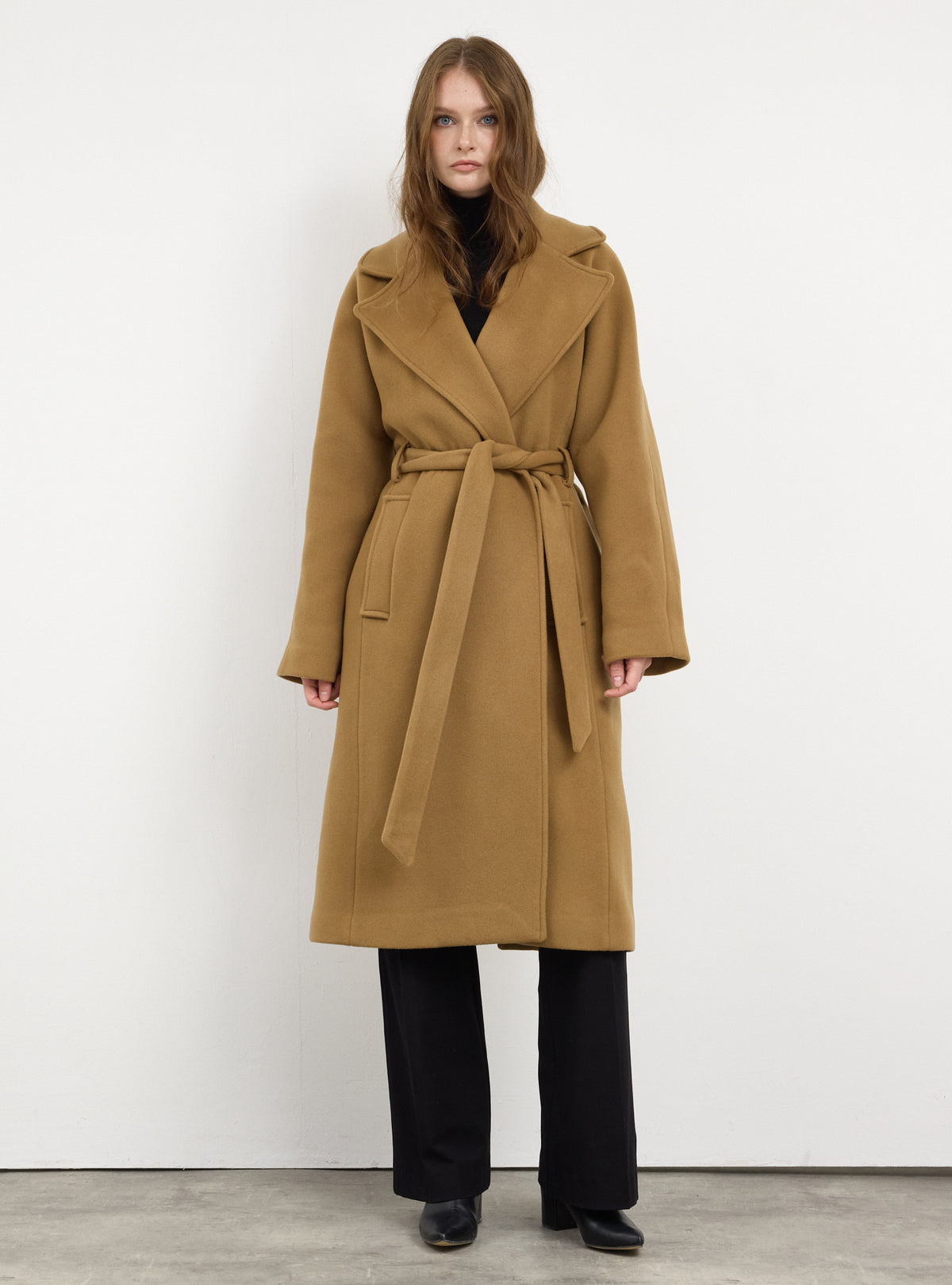 Camel Oversized Double-Breasted Wool Long Coat