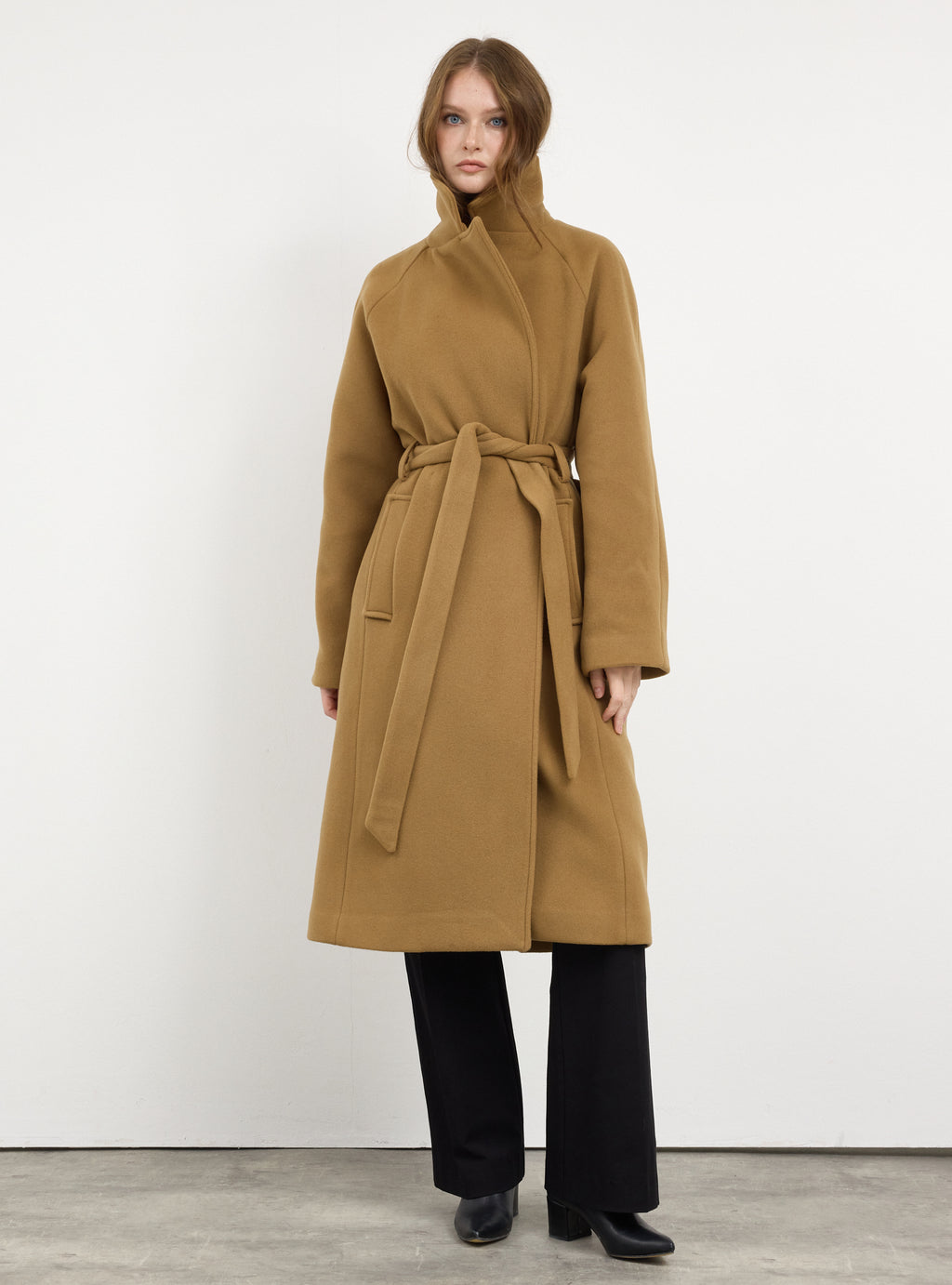 Camel Oversized Double-Breasted Wool Long Coat