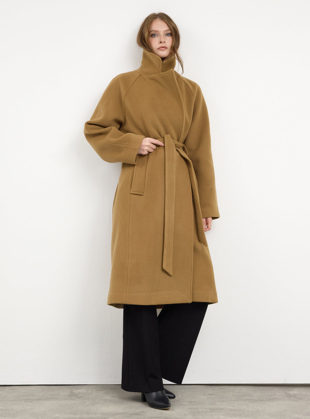 Camel Oversized Double-Breasted Wool Long Coat