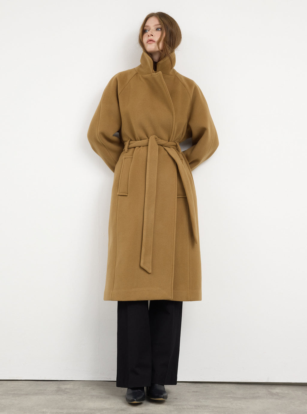 Camel Oversized Double-Breasted Wool Long Coat