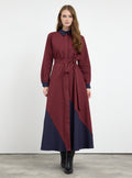 Burgundy Color Block Belted Maxi Dress - Store WF