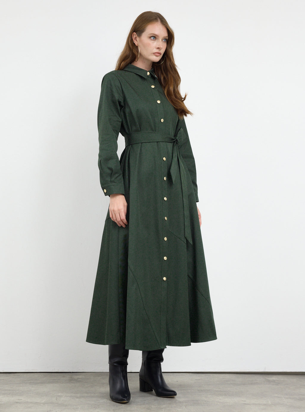 Gold Button Slit-Hem Belted Maxi Dress - Store WF