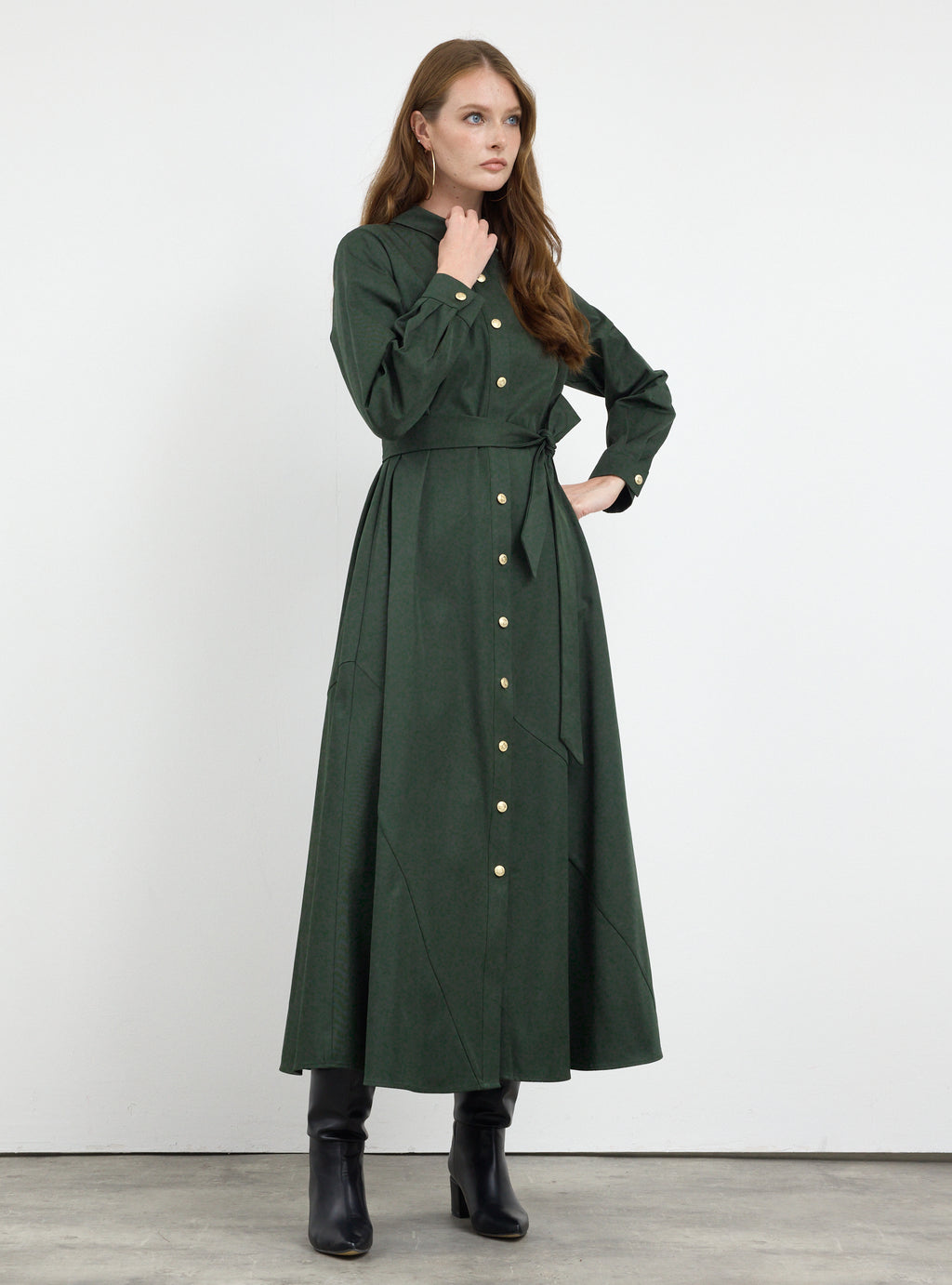 Gold Button Slit-Hem Belted Maxi Dress - Store WF