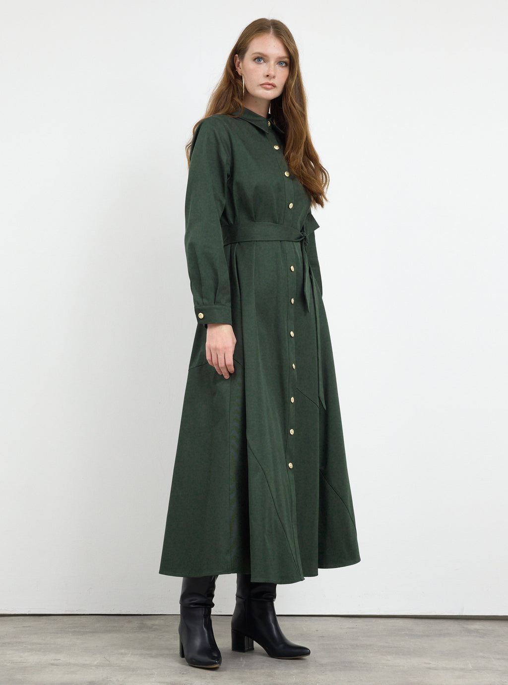 Gold Button Slit-Hem Belted Maxi Dress - Store WF