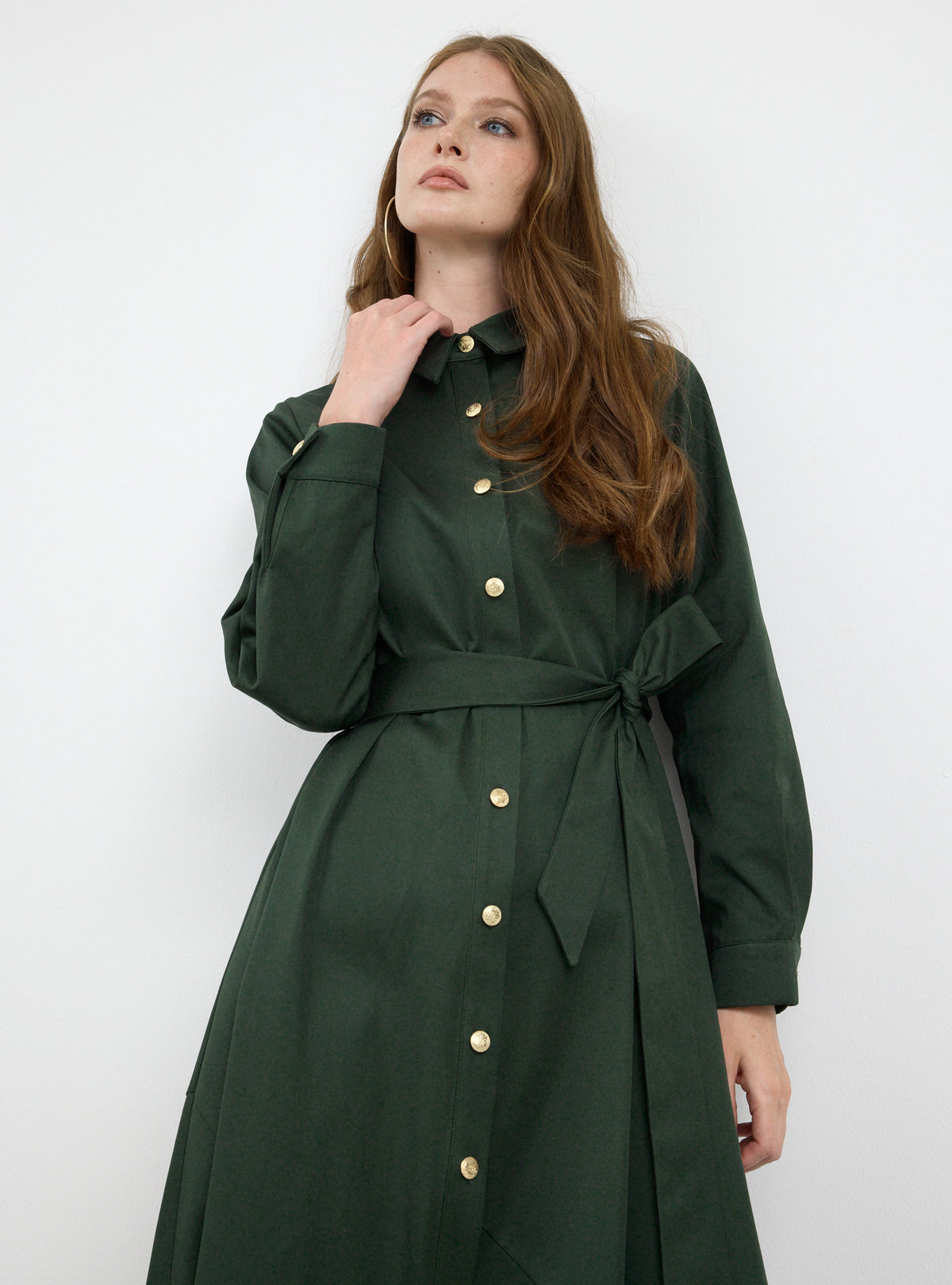 Gold Button Slit-Hem Belted Maxi Dress - Store WF