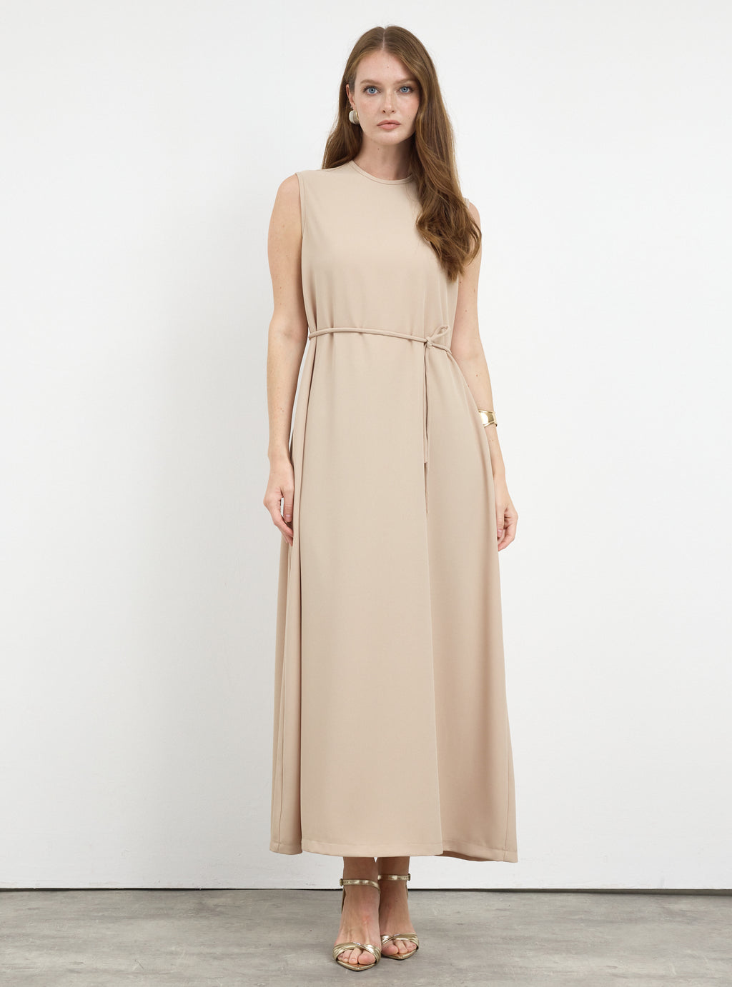 Three-Piece Dress & Jacket Set with Brooch and Slim Tie Belt