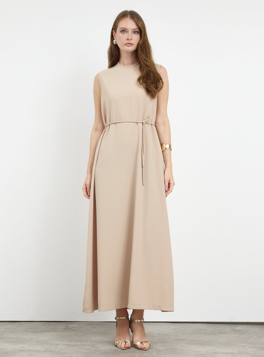 Three-Piece Dress & Jacket Set with Brooch and Slim Tie Belt