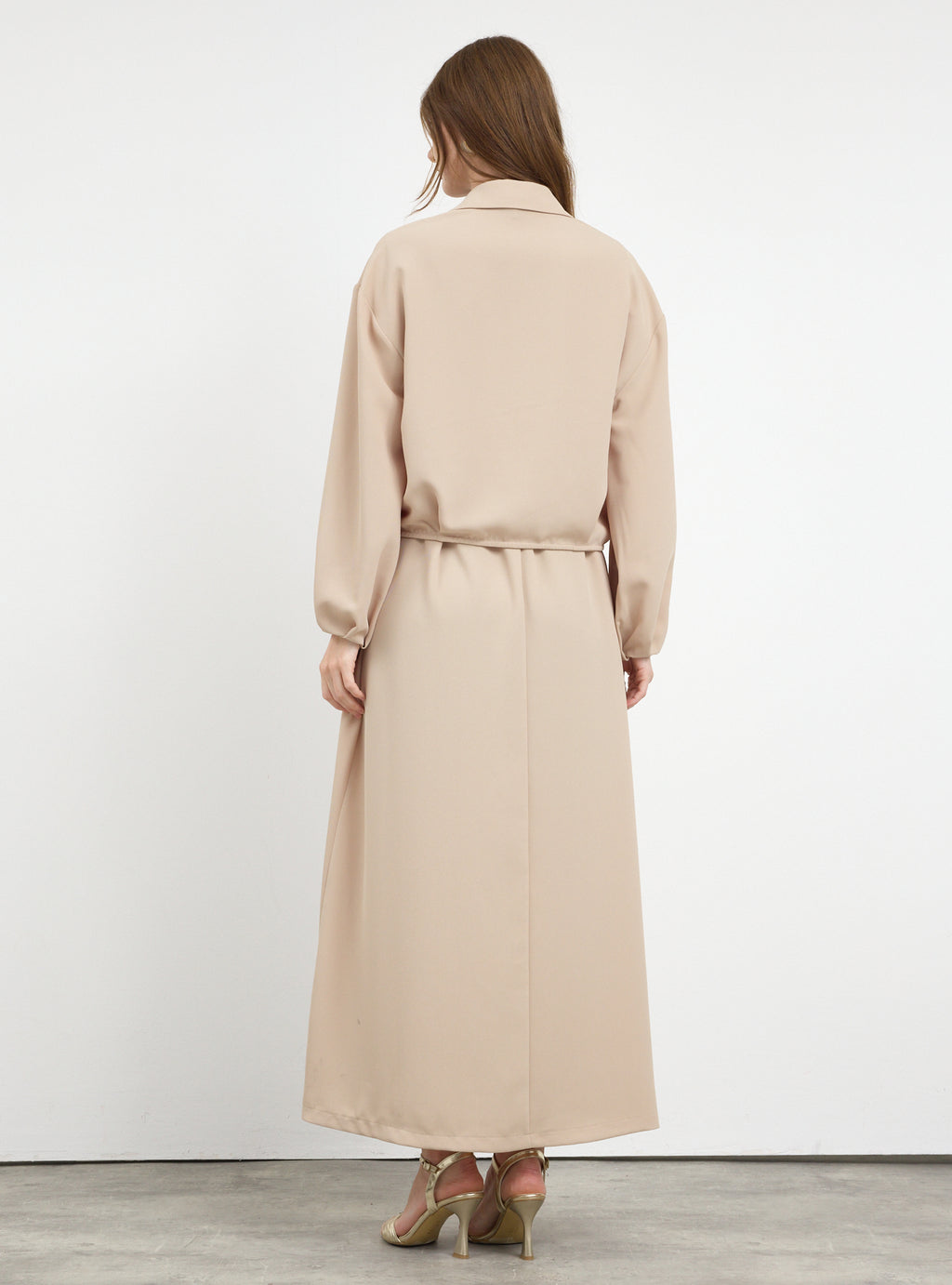 Three-Piece Dress & Jacket Set with Brooch and Slim Tie Belt