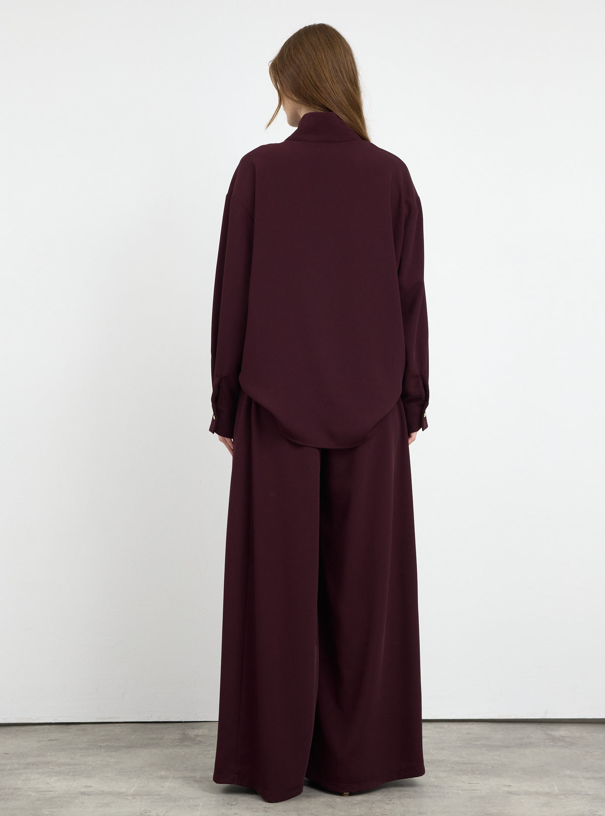 Burgundy Pleated Wide-Leg Trouser Shirt -Set - Store WF