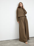 Brown Pleated Wide-Leg Trouser Shirt -Set - Store WF