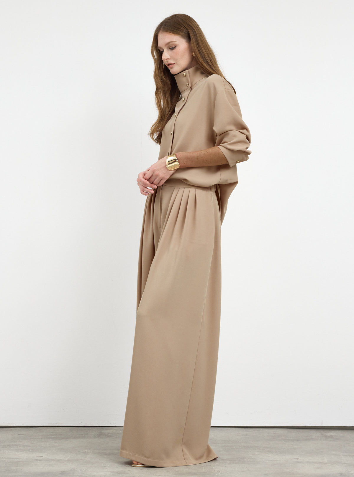 Nude Pleated Wide-Leg Trouser Shirt -Set - Store WF