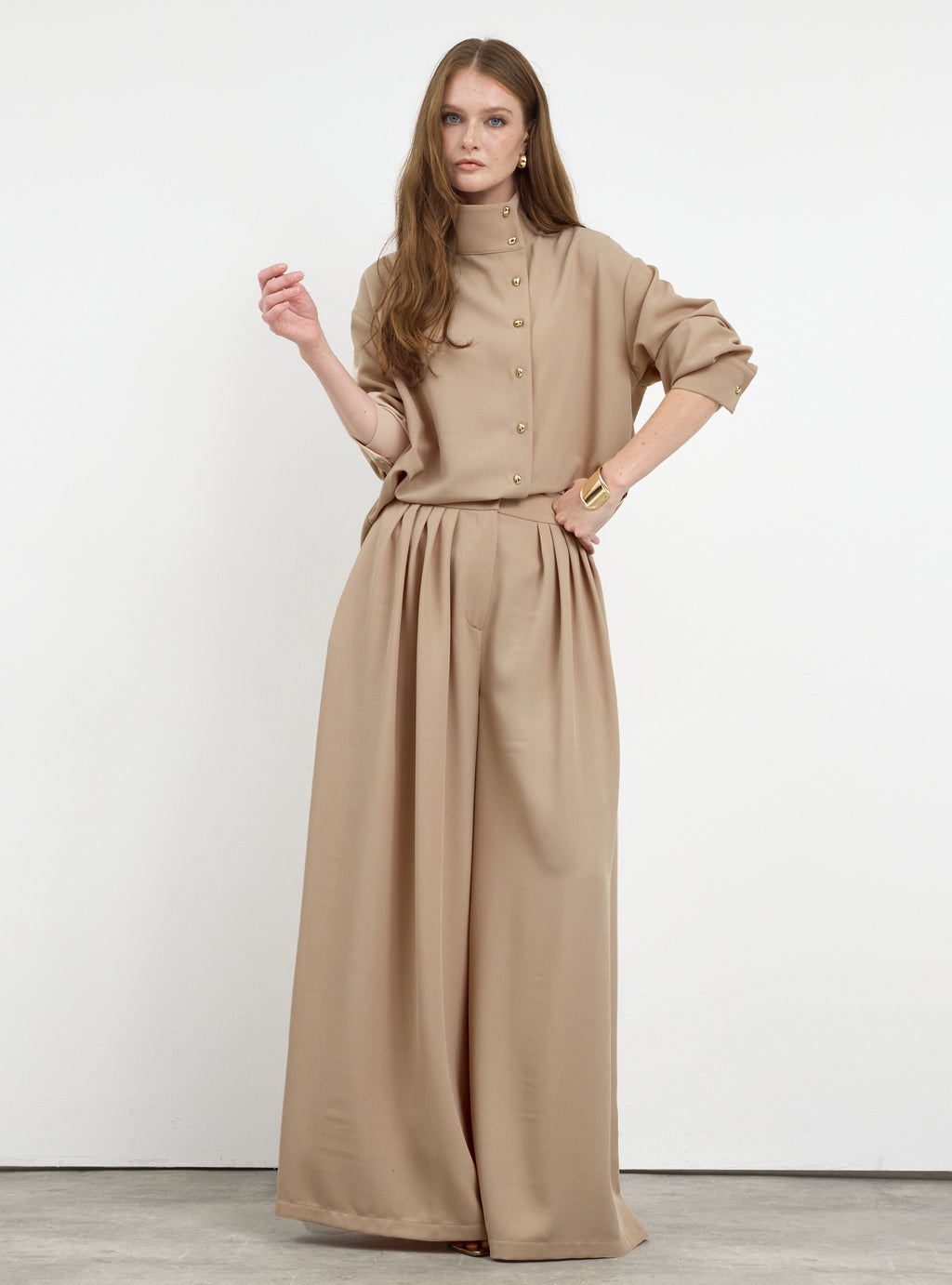 Nude Pleated Wide-Leg Trouser Shirt -Set - Store WF