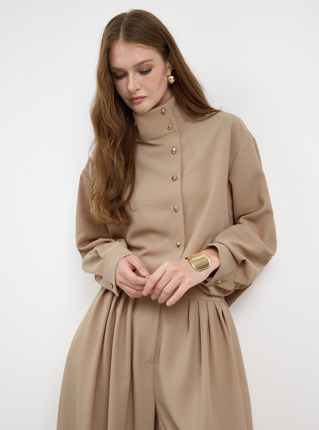 Nude Pleated Wide-Leg Trouser Shirt -Set - Store WF