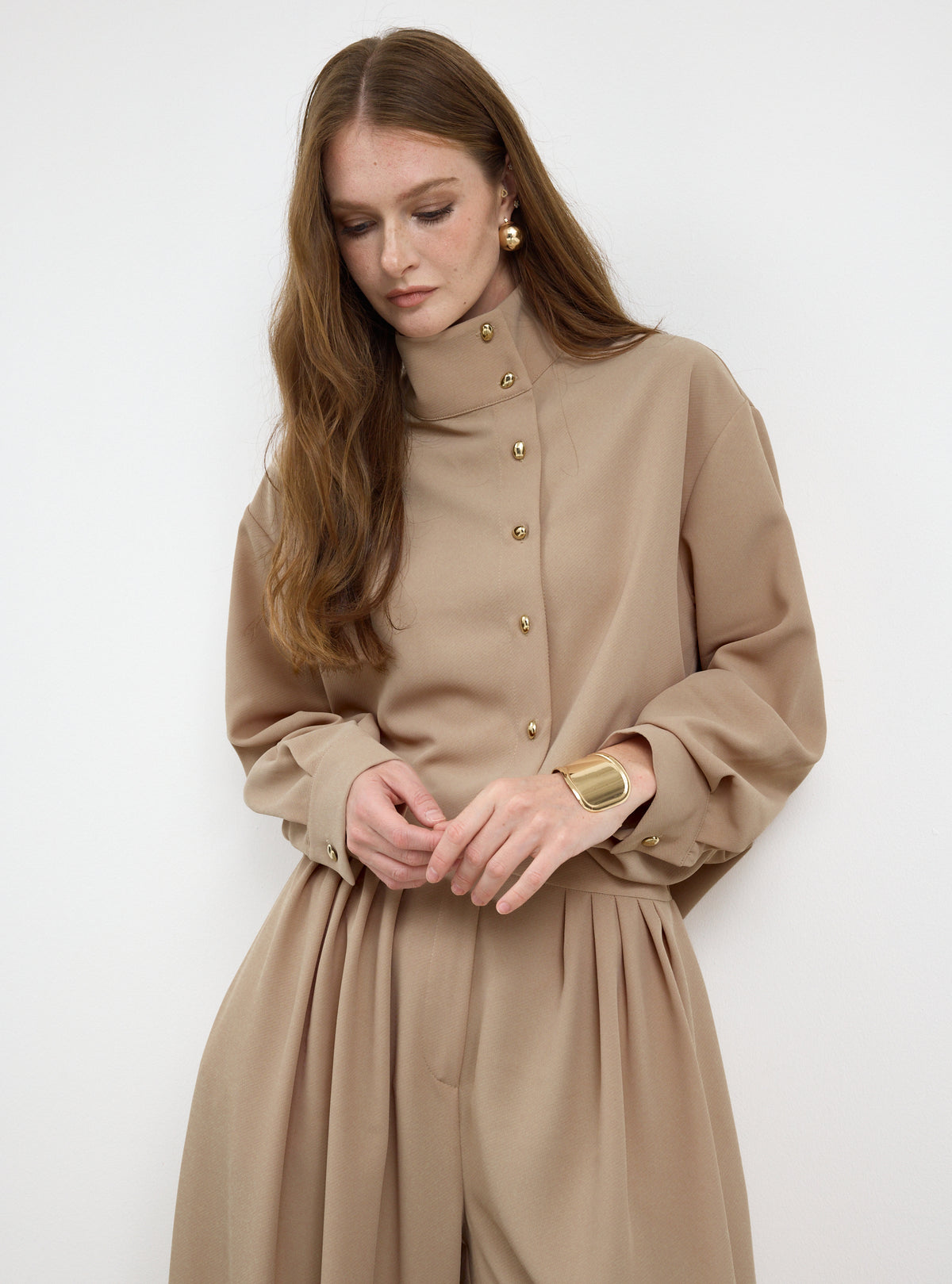 Nude Pleated Wide-Leg Trouser Shirt -Set - Store WF