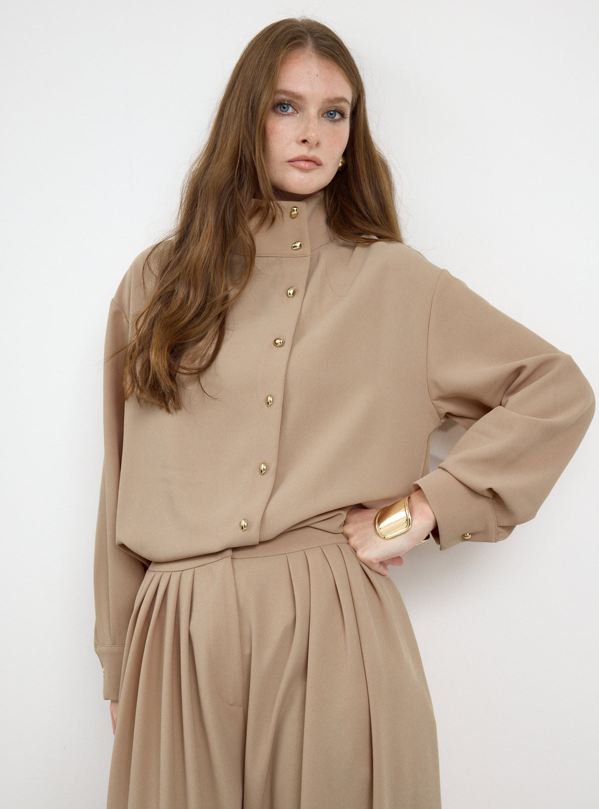 Nude Pleated Wide-Leg Trouser Shirt -Set - Store WF