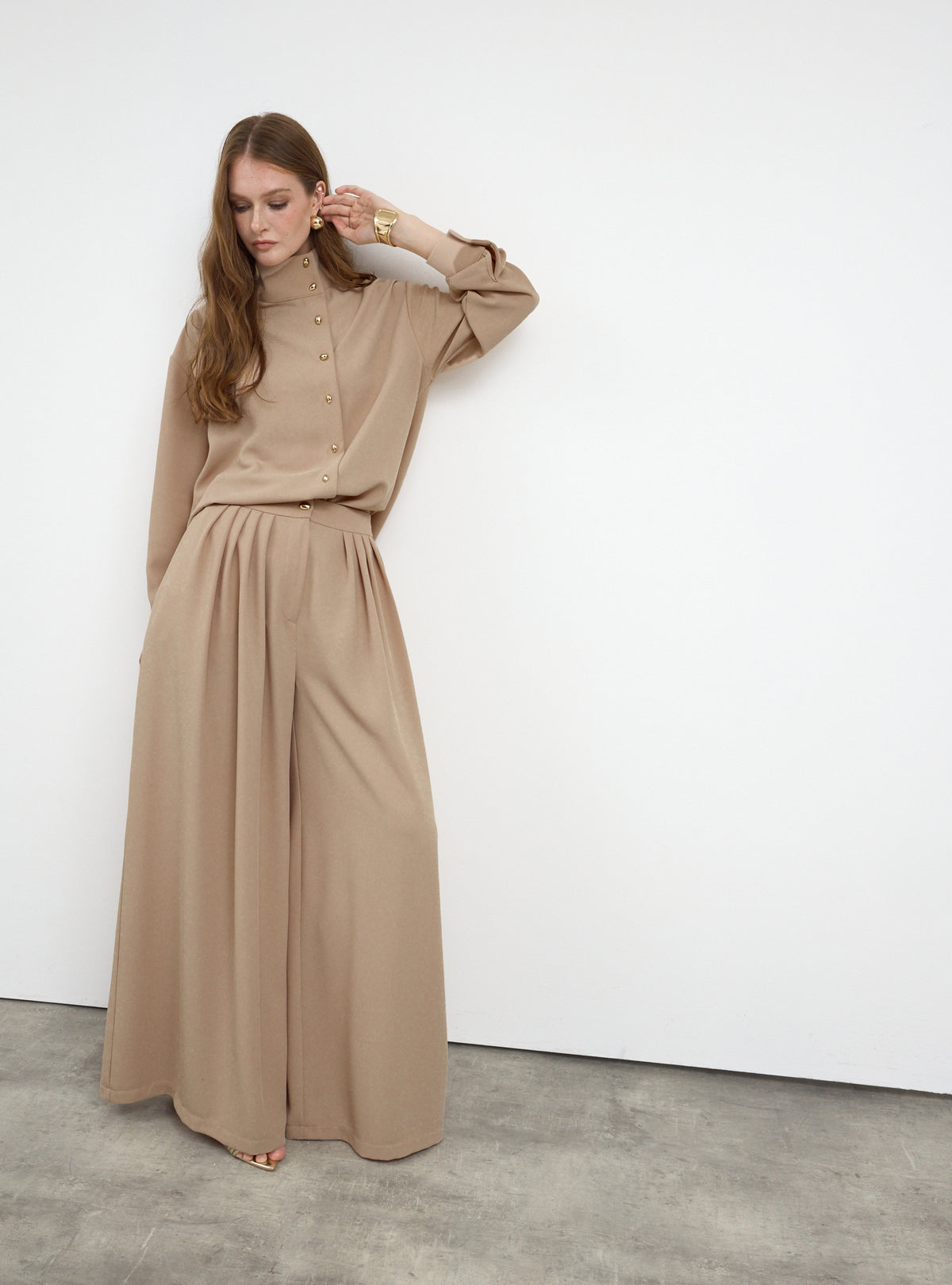 Nude Pleated Wide-Leg Trouser Shirt -Set - Store WF