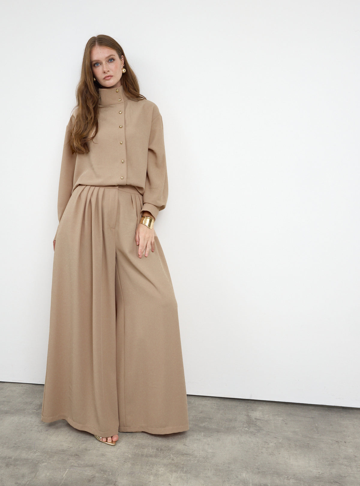 Nude Pleated Wide-Leg Trouser Shirt -Set - Store WF