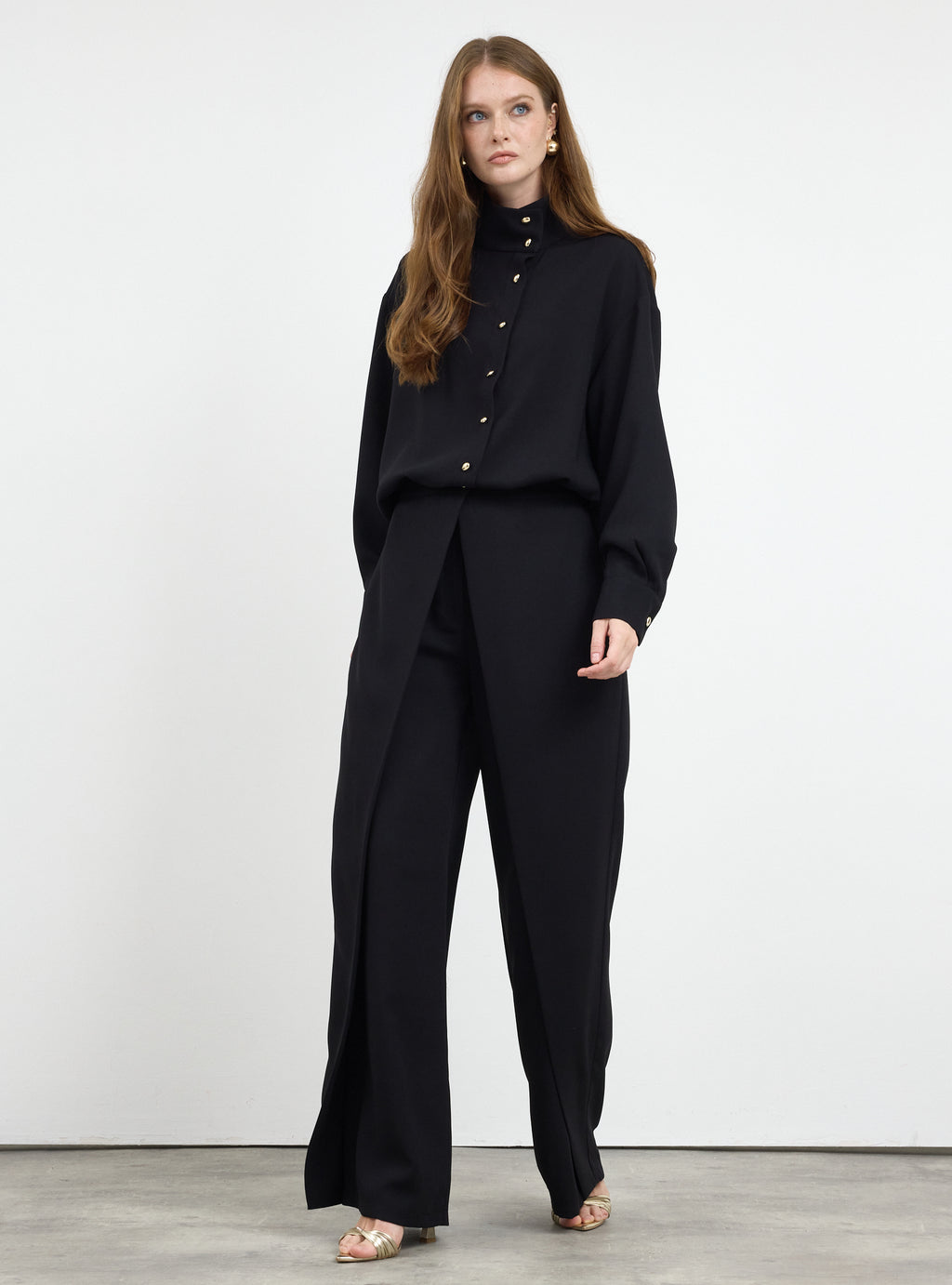 Black Shirt & Wide-Leg Trousers Set
