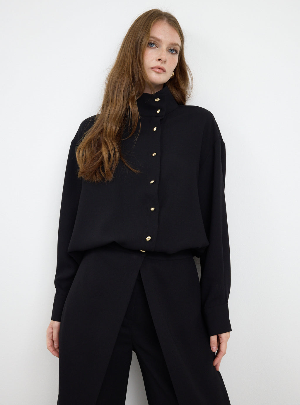 Black Shirt & Wide-Leg Trousers Set