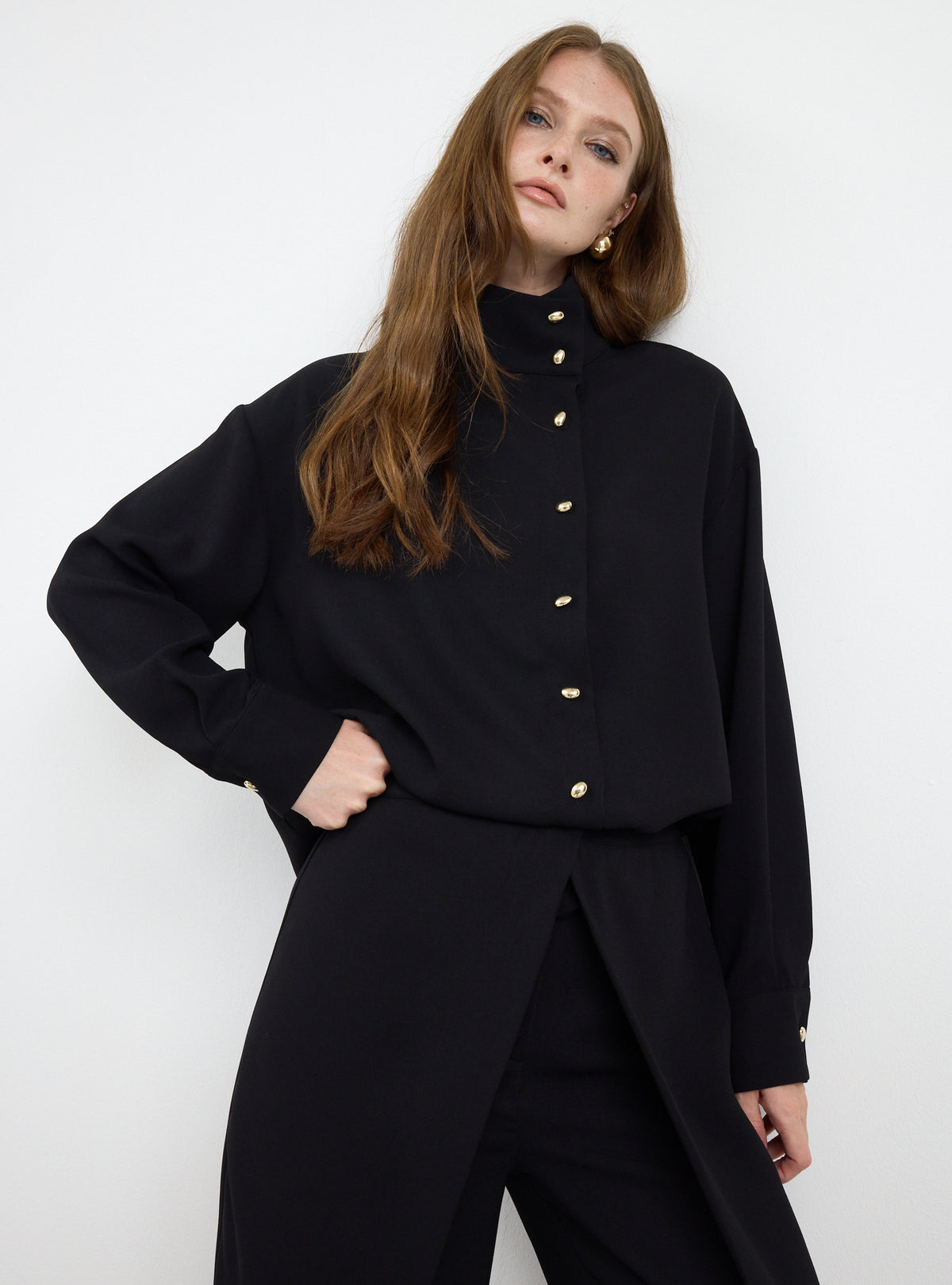Black Shirt & Wide-Leg Trousers Set