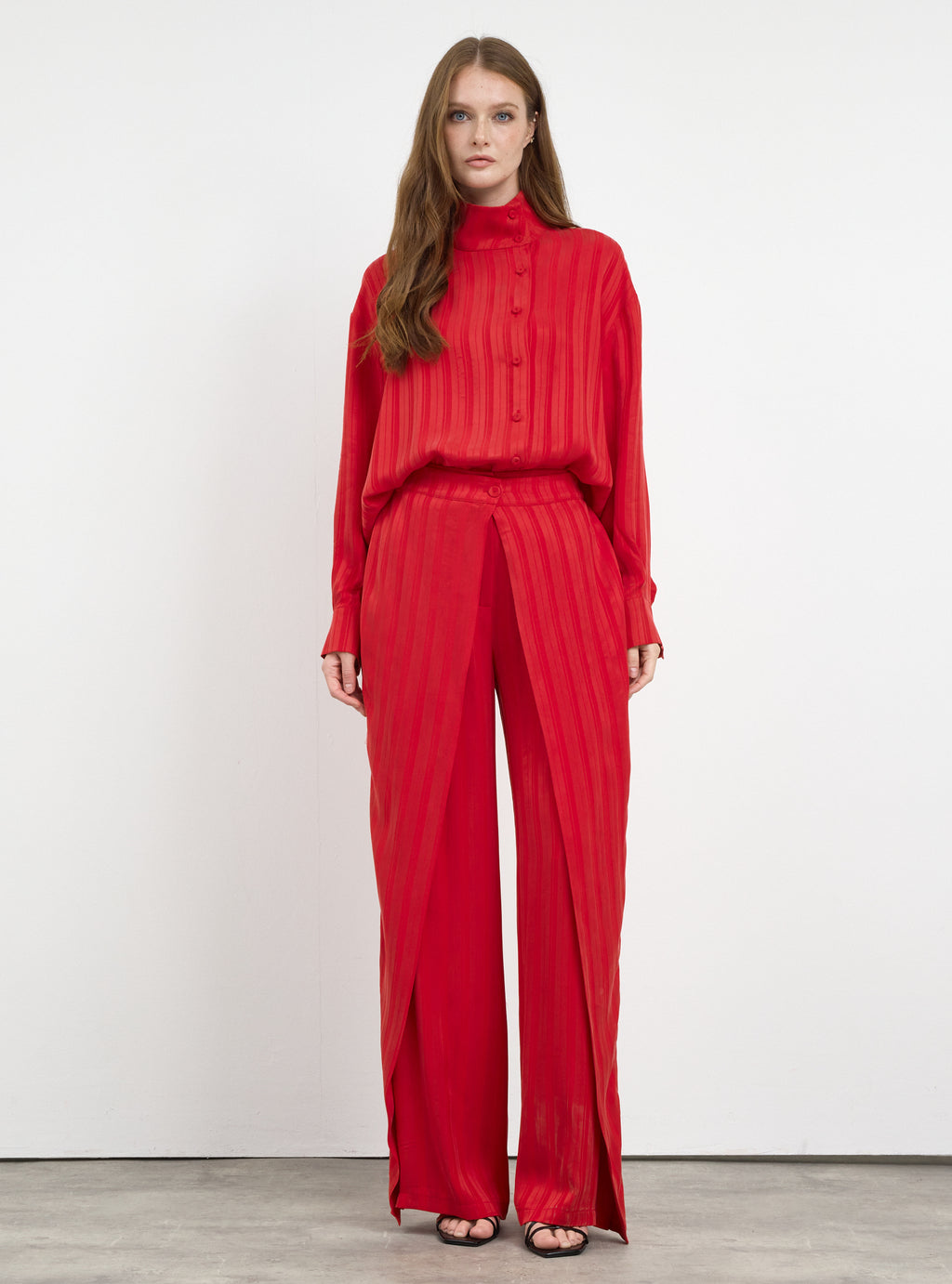 Textured Shirt & Wide-Leg Trousers Set