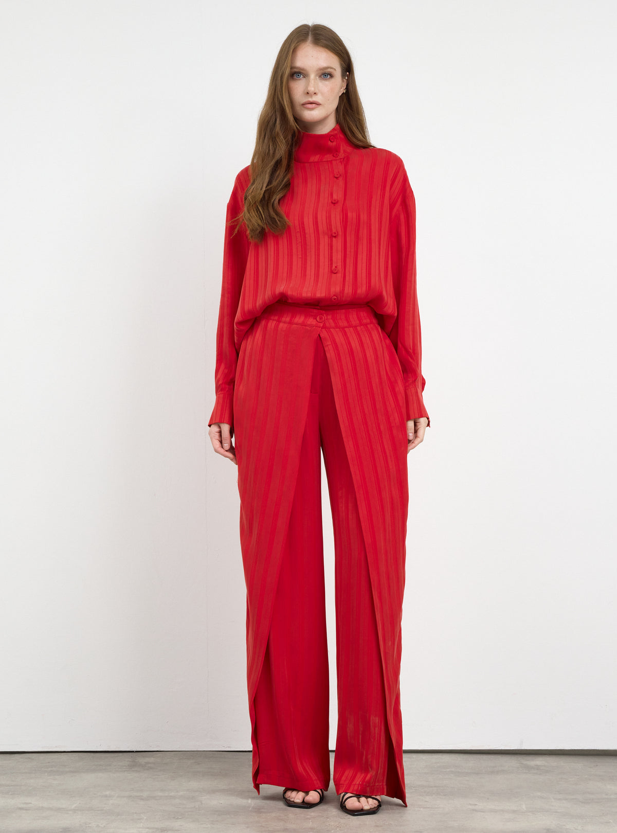 Textured Shirt & Wide-Leg Trousers Set