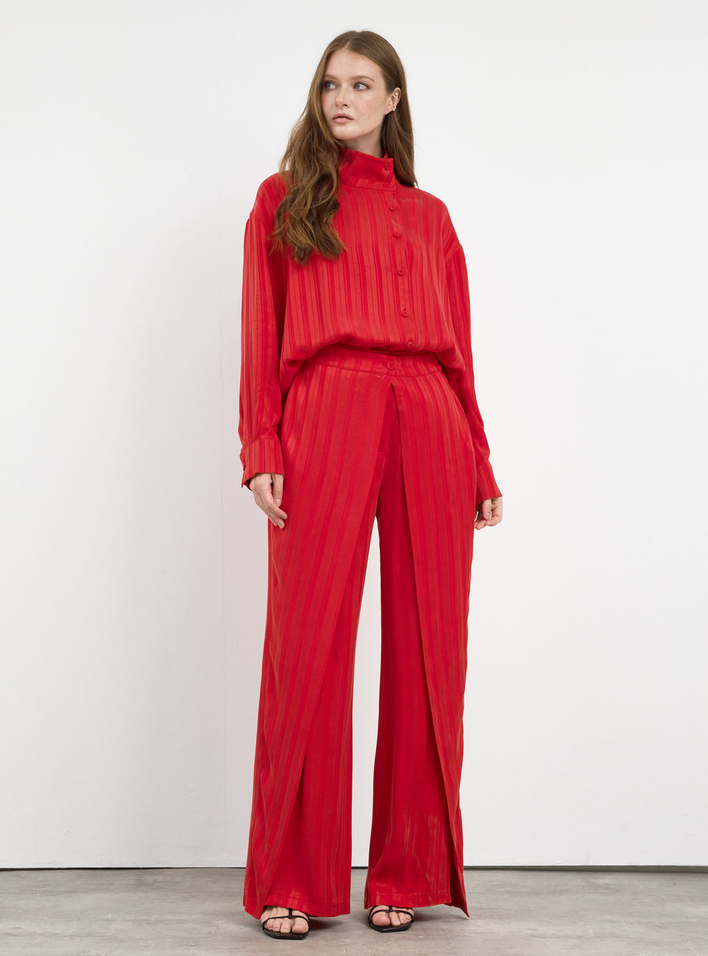 Textured Shirt & Wide-Leg Trousers Set