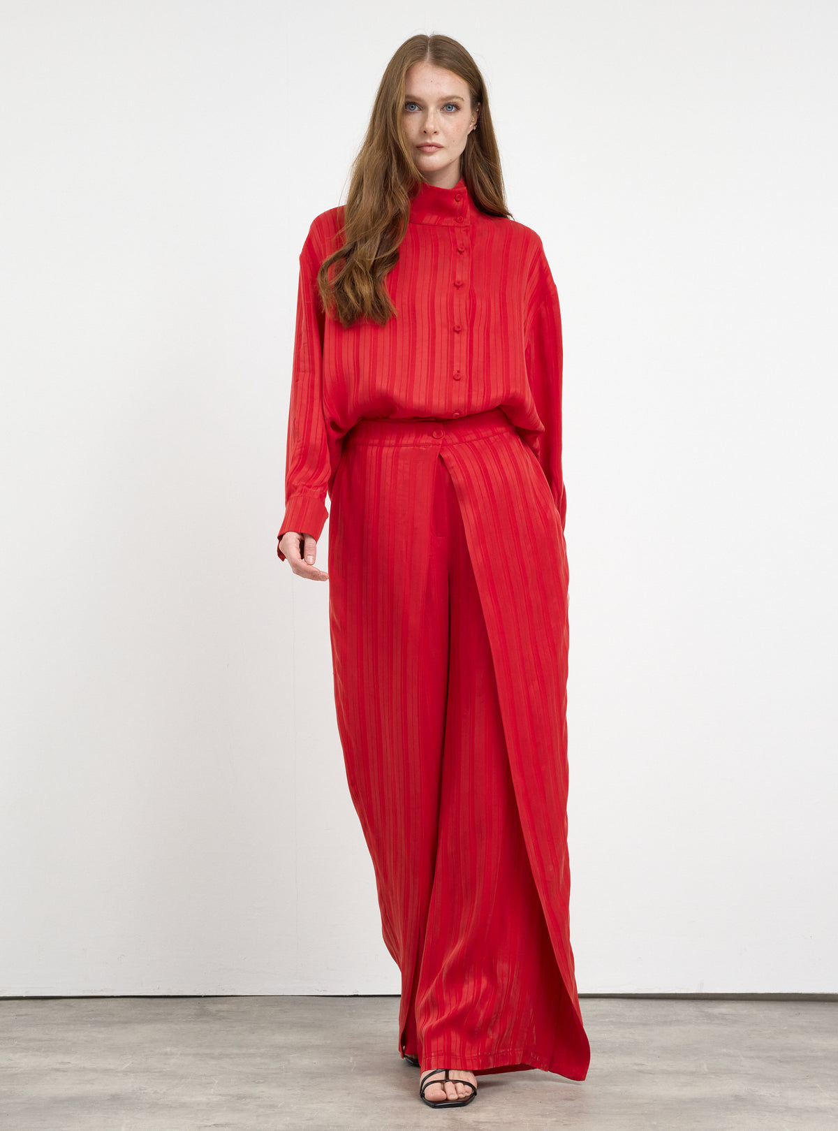 Textured Shirt & Wide-Leg Trousers Set