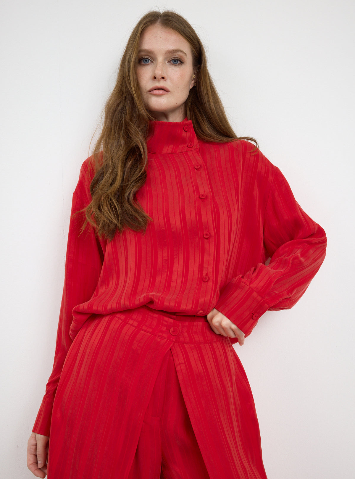 Textured Shirt & Wide-Leg Trousers Set