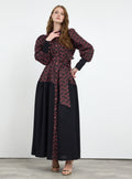 Burgundy Crystal Button Jacquard Maxi Dress
