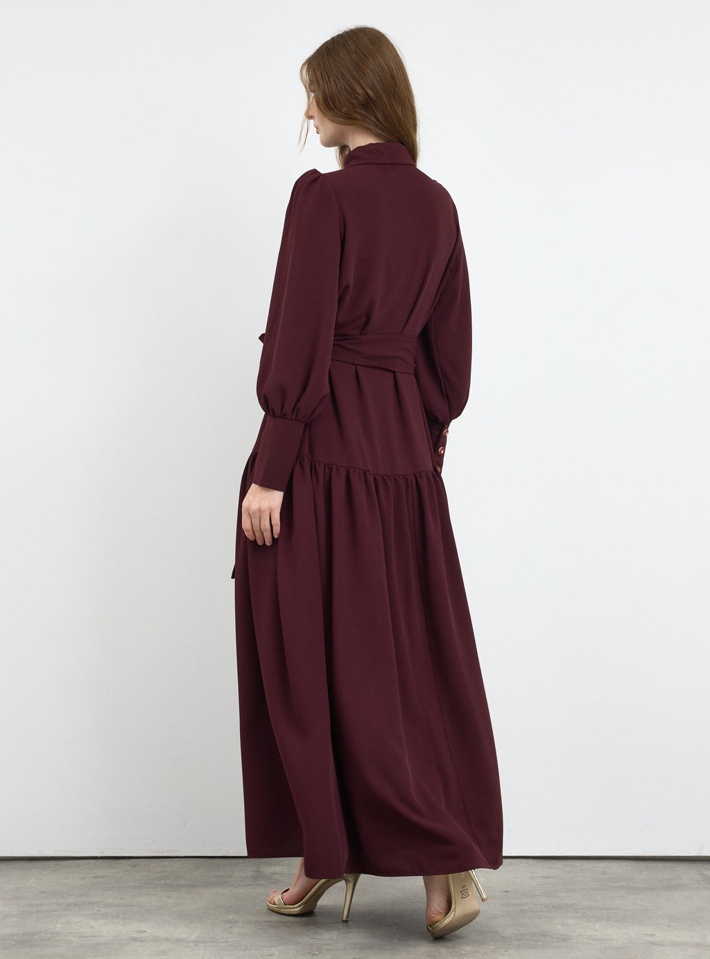 Burgundy Crystal Button Maxi Dress