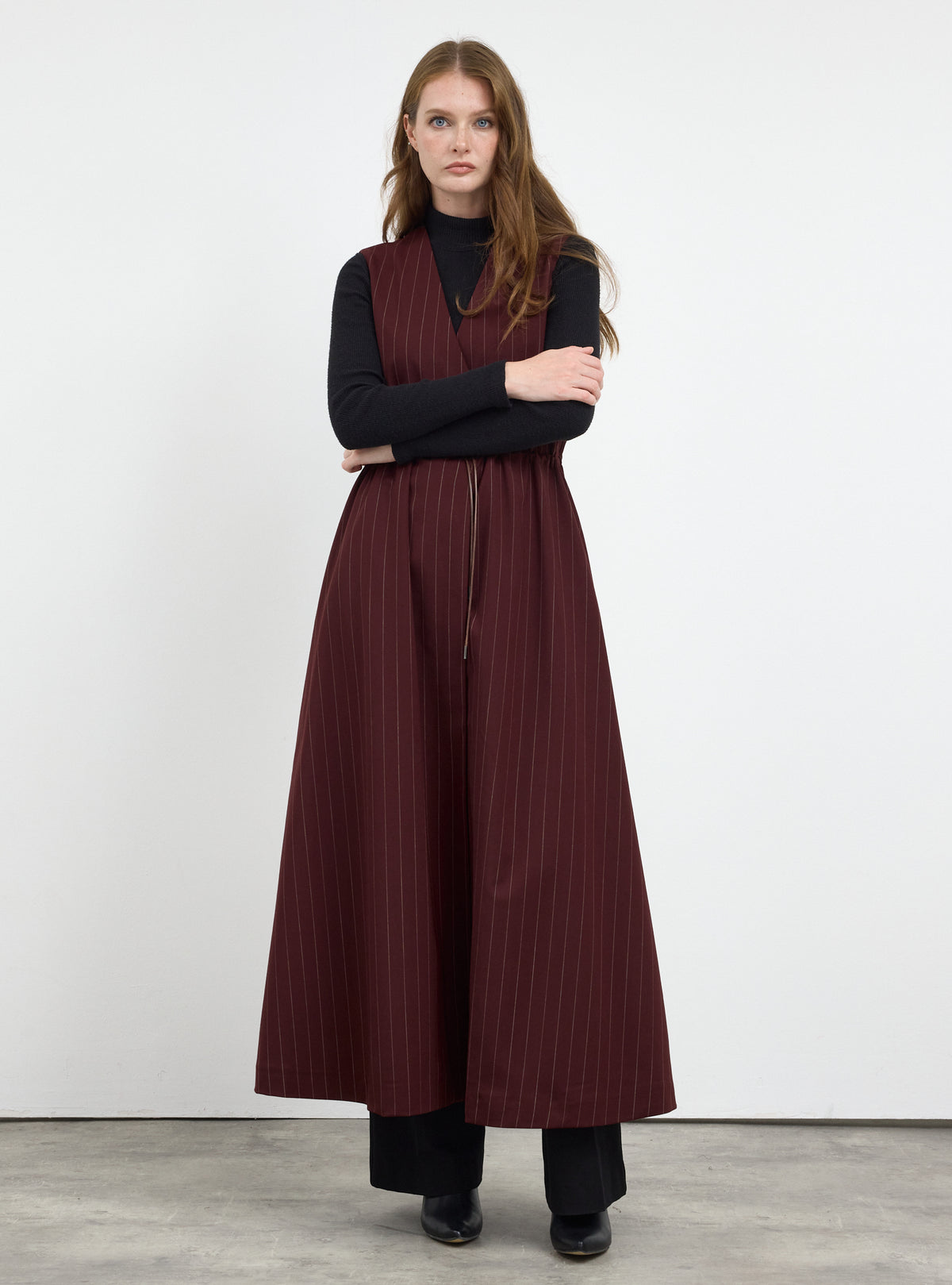 Wool Gilet With Scarf and Brosch Set Burgundy