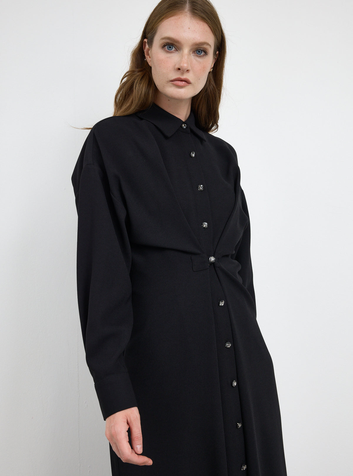 Black Crystal Button Convertible Dress