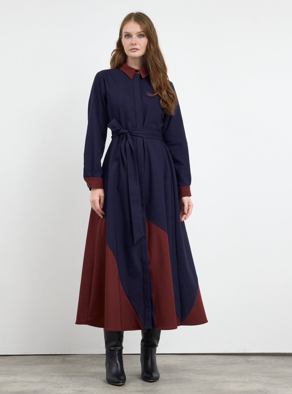 Color Block Belted Maxi Dress - Store WF