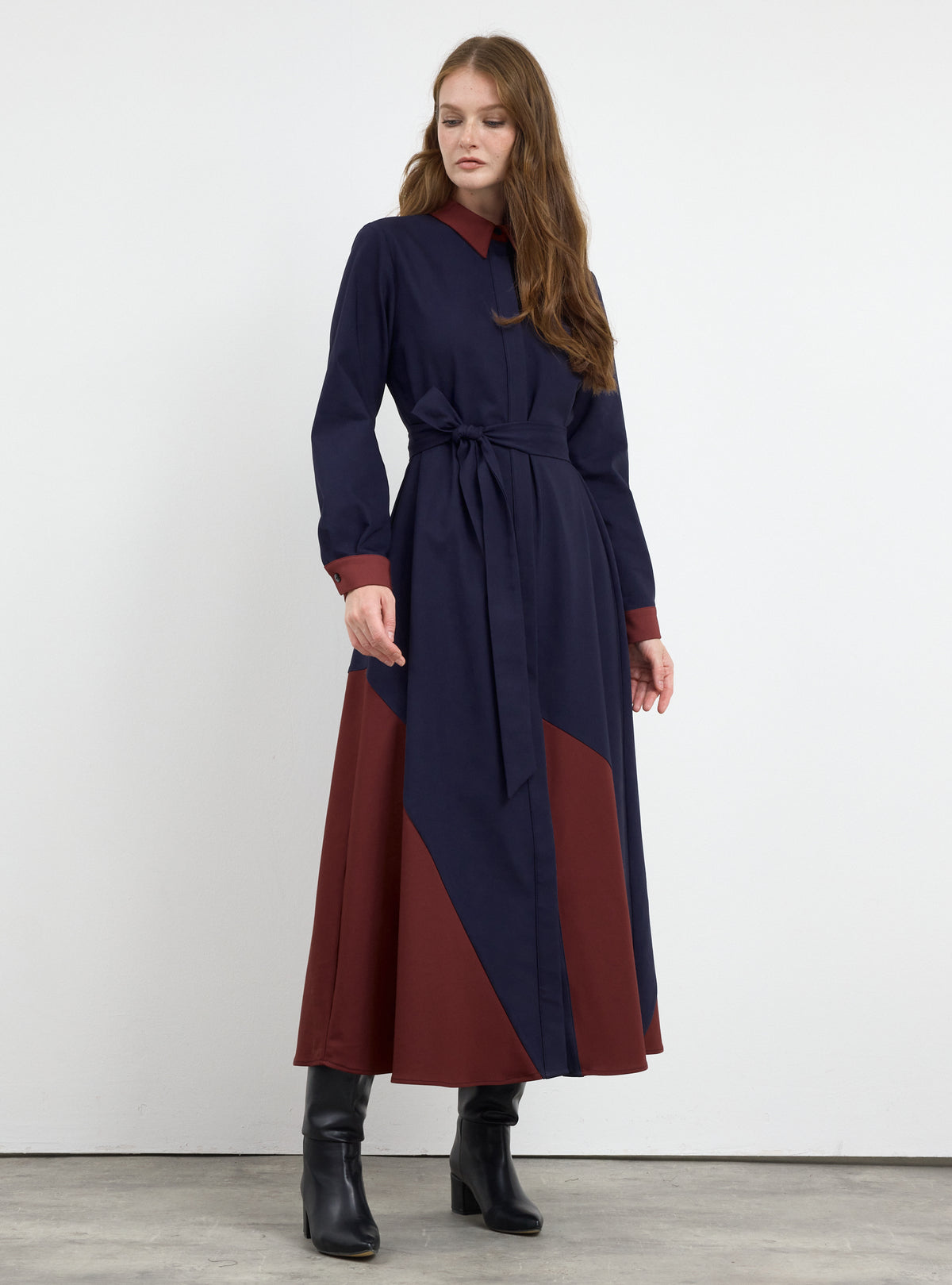 Color Block Belted Maxi Dress - Store WF