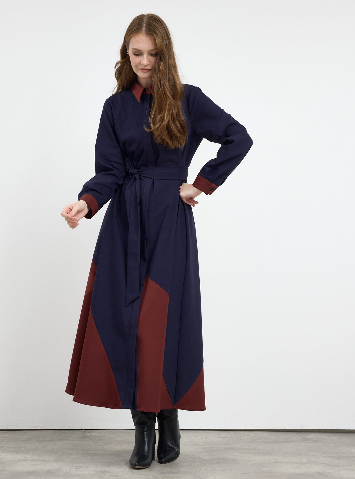 Color Block Belted Maxi Dress - Store WF
