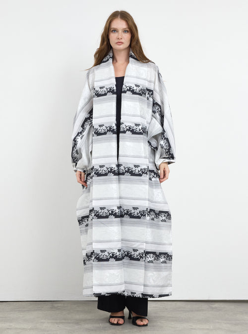 Black & White Jacquard Abaya - Store WF