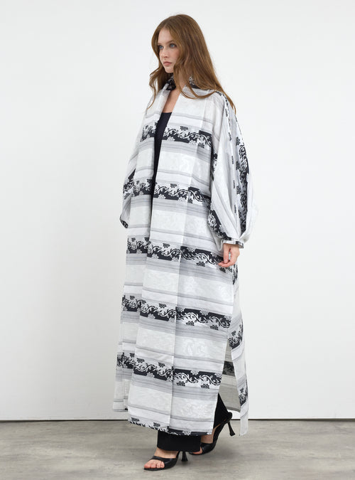 Black & White Jacquard Abaya - Store WF